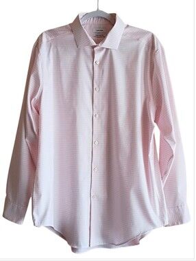 CALVIN KLEIN Men's Shirt Infinite Non Iron Pink Stretch Button Down Sz 17